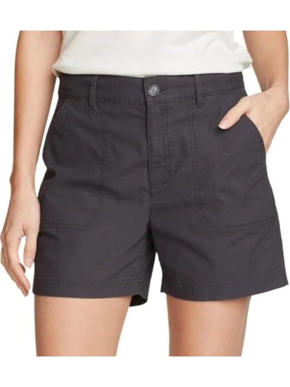NWT Eddie Bauer Women's 14 Black Ripstop Shorts 5-Inch Inseam Cotton Blend B0925
